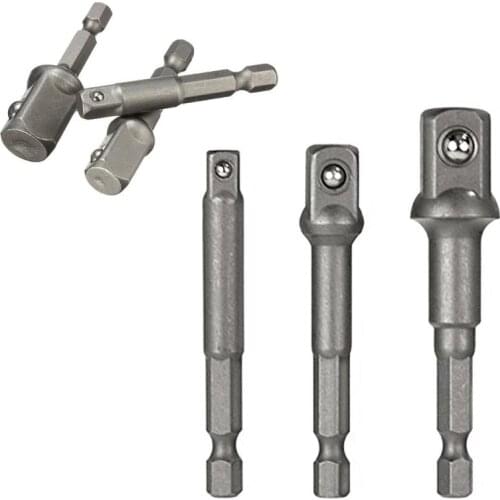 3Pcs 1/4" 3/8" 1/2" Socket Adapter Drill BIts Set Hex Shank Wrench Drive Power Drill Extension Bit Adaptor Set Screwdriver Tools