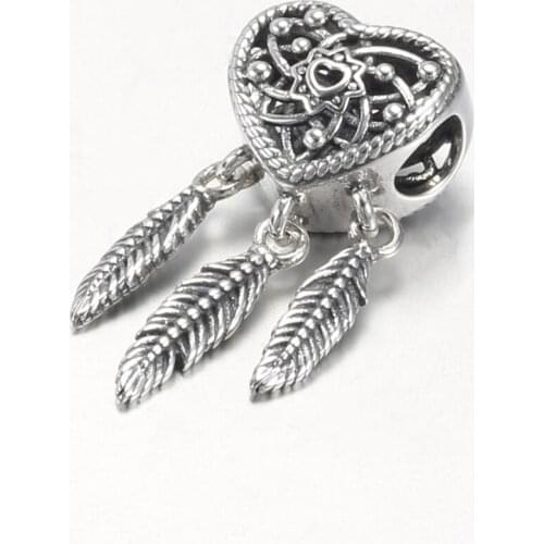 Authentic S925 Silver Pendant Bead for Women Bracelet Bangle Spiritual Dream catcher Dangle Heart Charm DIY Jewelry