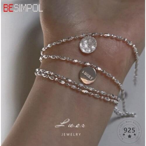 Besimpol Real S925 Sterling Silver Simple Lucky Bracelet Minimalist Sparkling Bead Chain Bracelet for Women Luxury Fine Jewelry
