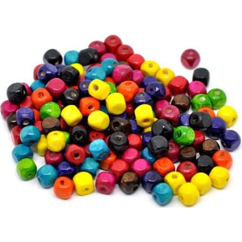 Free Shipping 300pcs Random Mixed Square Cube Wood Spacer Beads 8x8mm