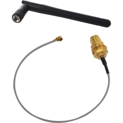 5DB 2.4G SMA Male WiFi Wireless Adapter Network Antenna with IPX / U.Fl to SMA Jack Female Bulkhead Pigtail Cable Gold