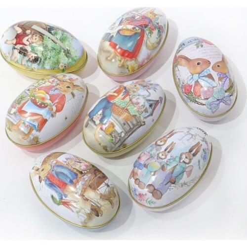 !6PCS/LOT Large Easter holiday Box Egg Shape Storage Can Jewellery Collect box Rabbit Printing tin gift case Pill Storage box