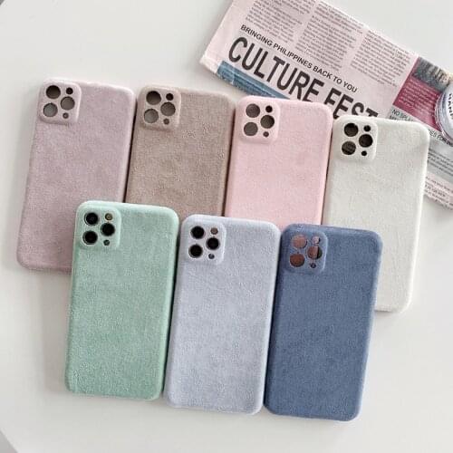 Velvet Warm Solid Plush Phone Case for iPhone 12 11 Pro Max SE2020 XR XS Max 7 8Plus Soft Silicon Furry Fabric Back Cover