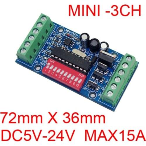 DMX512 3 Channels Decoder Controllerfor RGB LED Strip Lamp Light DC5V-24V 15A MINI-DMX-3CH-V1