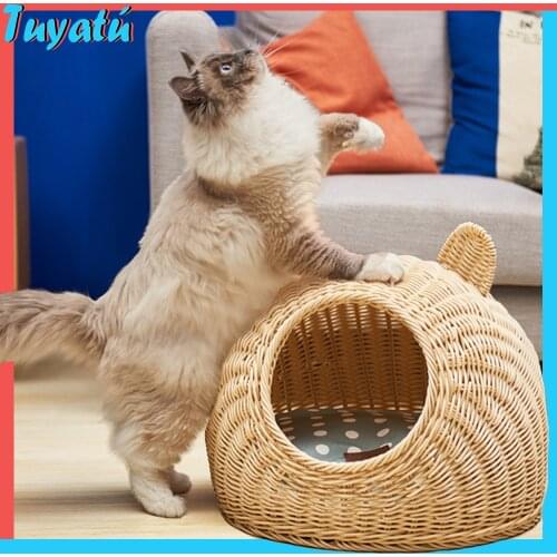 Pet Cat Bed House for Puppy Kitten 3 Colors Summer Rattan Environmentally Cat Beds Cave House for Cats Accessories for Home