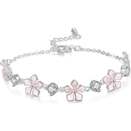ERLUER ERLUER 2021 Trendy Pink Pop Sakura Design Bracelets For Girls Simple Sweet Cubic Zircona Copper Woman Bracelets Wedding J