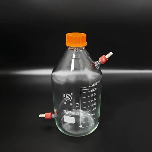 Reagent bottle,With yellow screw cover,upper and lower detachable small nozzle GL14mm,Borosilicate glass,2500ml,Plastic Lid