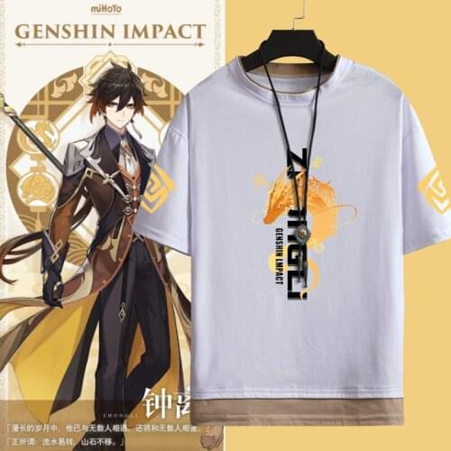 Genshin Impact Graphic T Shirts Action cosplay Game Zhongli Homme Tshirt Fashion Cartoon Camisetas Harajuku Hip Hop Tee Hallowee