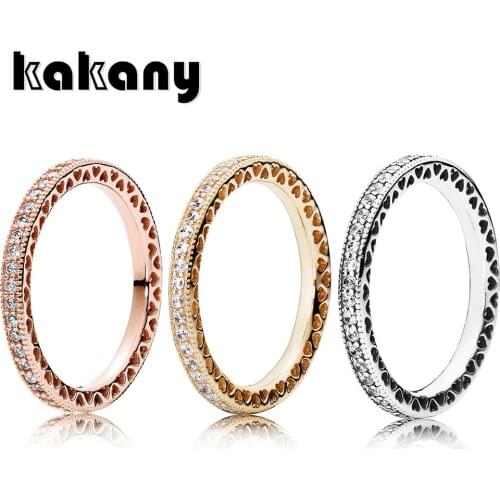 Kakany S925 Sterling Silver Rose Gold Ring Transparent Cz For Couples Gifts Original High Quality 1:1 Fashion Jewelry Diy