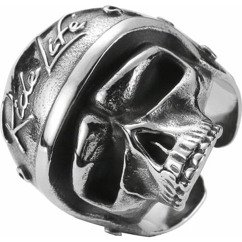 316L Stainless Steel Fashion Jewelry Size 7-14 Men Boys Punk Style Ride Life Biker Skull Ring