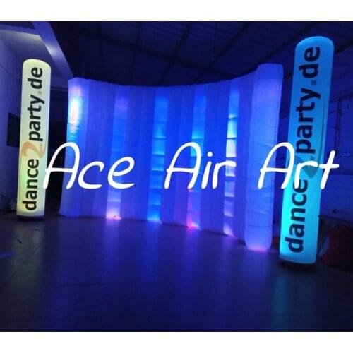 Combination sale inflatable led photo booth wall,advertising and Dj wall,2 inflatable led pillar tube with logos