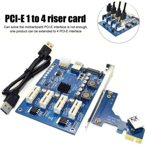 1 Set PCI-E X1 to 4PCI-E X16 Expansion Kit 1 to 4 Port PCI Express Switch Multiplier HUB 6 Pin Sata USB Riser Card
