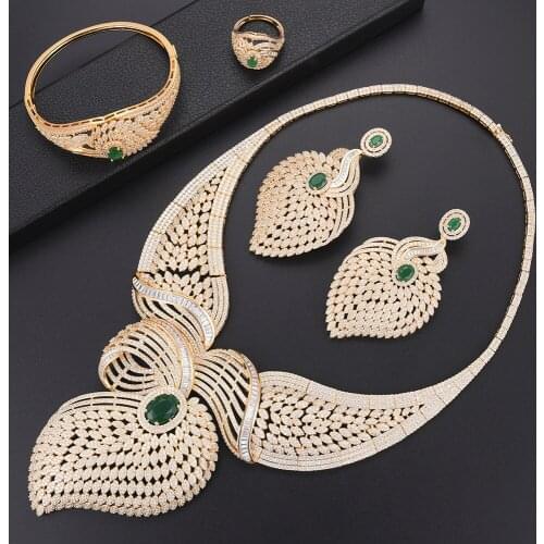 LARRAURI 2019 New Charms Exaggerated Necklace Earrings Bangle Ring Jewelry Sets For Women Dubai Bridal Wedding Jewelry Making