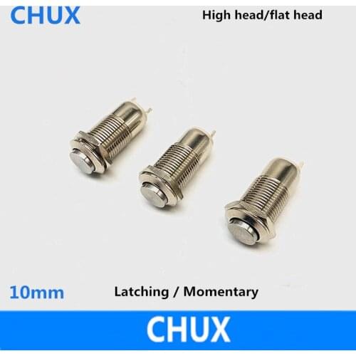 10mm Metal Push-button Switch Momentary Self-locking 1NO high head flat head Led Waterproof Switch