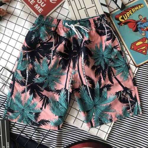 Mens beach pants summer casual shorts seaside quick-drying pants plus size sports pants big shorts flower shorts