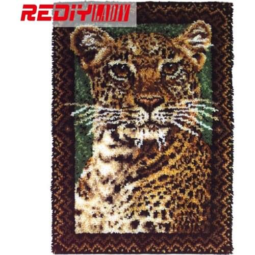 DIY Latch Hook Rug Kits Unfinished Crocheting Tapestry 3D Yarn Needlework Cushion Set for Embroidery Carpet Animals Leopard Mat