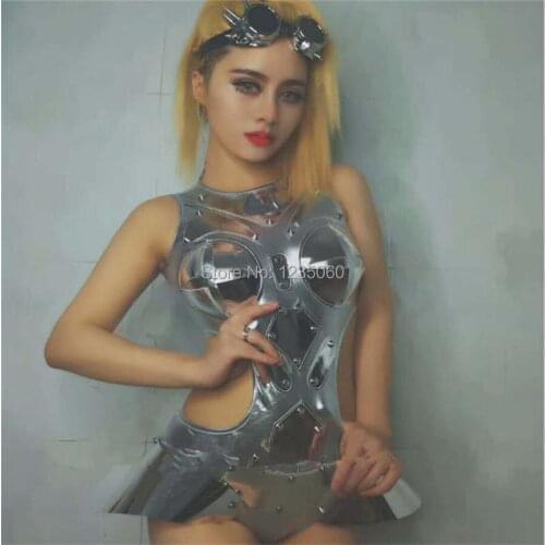 WYY New car model catwalk female clothes song host dance show dj sexy silver high fork conjoined gogo adult costume