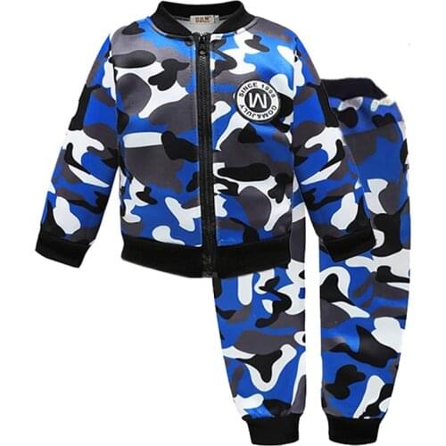 New Children Boys Winter Warm Woolen Outerwear Jack Coat Pants Girls Clothing Set Baby Kids Hoody Trousers Camouflage Tracksuit
