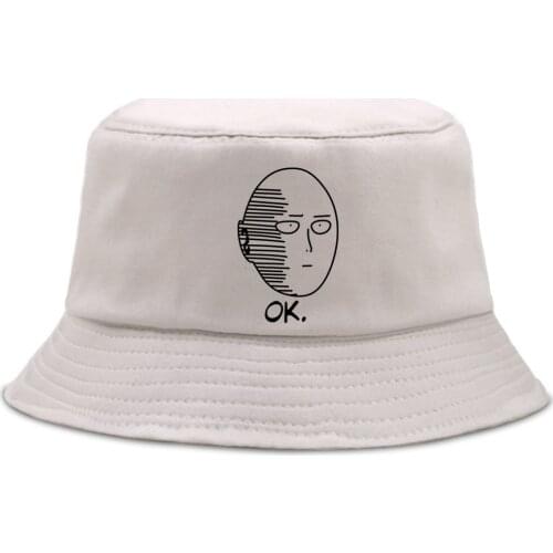I'm OK Panama Caps Mens Japan Anime One Punch Hero print Woman Bucket Hats Summer Men Cotton Fishing Fisherman Hat