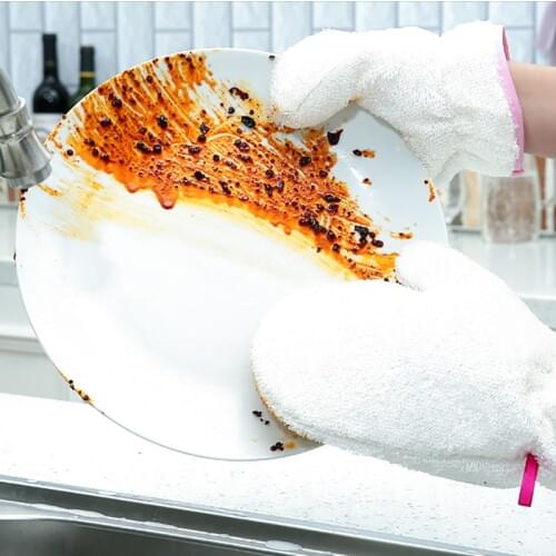 Dish-washing Gloves Mitten Cleaning Glove Bamboo Fiber Oil-proof Waterproof Household Kitchen Tool Easy Clean Scouring Pad Glove