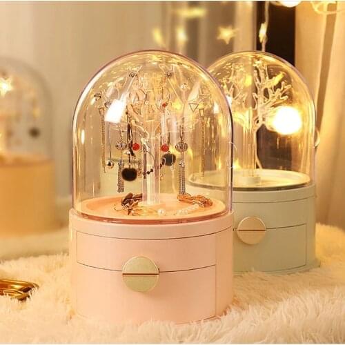 Acrylic Transparent Jewelry Makeup Box 360 Degree Rotating Jewelry Earrings Storage Organizer Drawer Desk Dust-proof Jewel Shelf