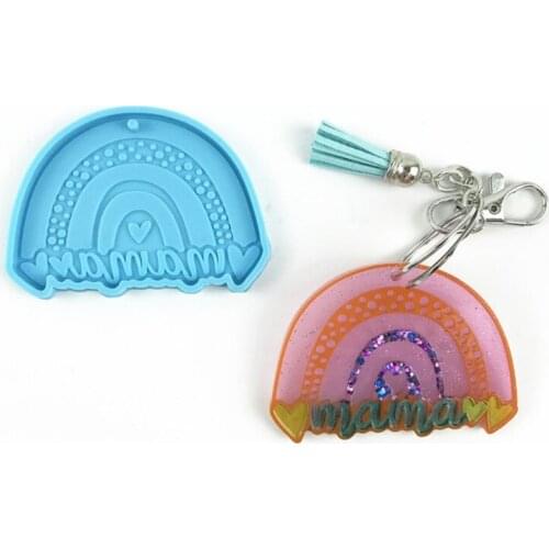 Rainbow Mom Keychain Resin Mold Hanging Pendant Silicone Mould DIY Crafts Mold T21F