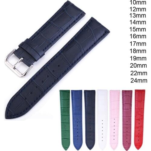 Colorful Genuine Leather Watchband Men Women 12 13 14 15 16 17 18 19 20 22 24mm Crocodile Pattern Waterproof Watch Strap Band