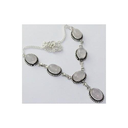 Rose Quarts Necklace Silver Overlay over Copper, 43 cm, N1955