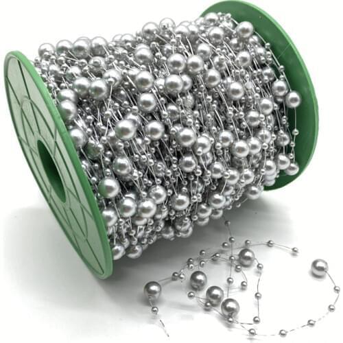 5Yards 3+8mm Fishing Line Artificial Pearls Flower Beads Chain Garland Flowers Wedding Party Decoration Diy Accessories #S10s04