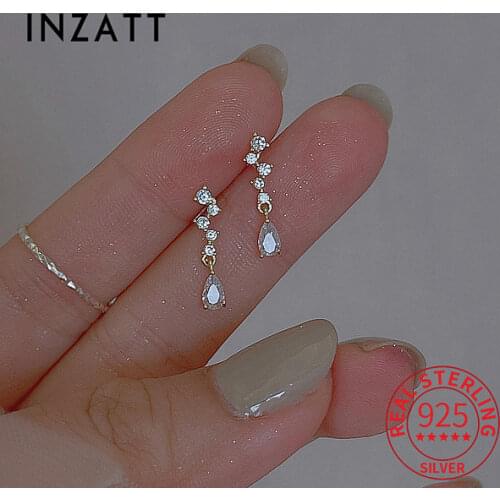 INZATT Real 925 Sterling Silver Zircon Pendant Stud 14K Gold Earrings For Women Cute Fine Jewelry Accessories Drop Shipping