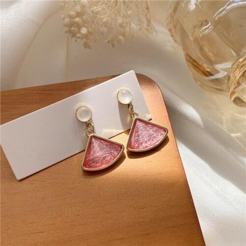 Classic Opal Inlaid Sector Triangle Acrylic Drop Earrings Korean Fashion Fan Shaped Pendent Earrings for Women Girls Ear Jewelry