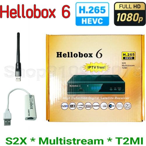 Hellobox 6 Satellite Receiver Support H.265 HEVC DVB-S2X Multistream T2MI USB WiFi Auto Powervu Biss Scam Cline Newcamd