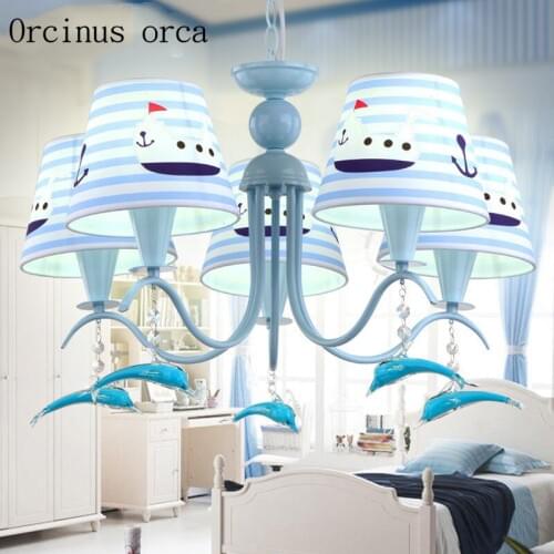 Mediterranean Blue Dolphin chandelier children room boy bedroom creative cute cartoon child Chandelier free shipping