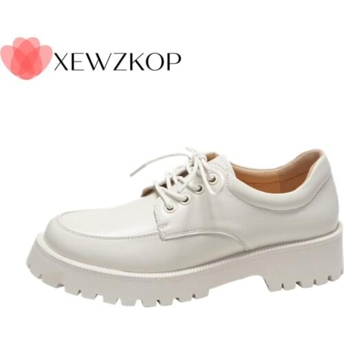 Leather Women Flats Loafers Shoes Fashion Platform Casual Daily Spring Shoes Woman Round Heel White Black Office Lady Footwear