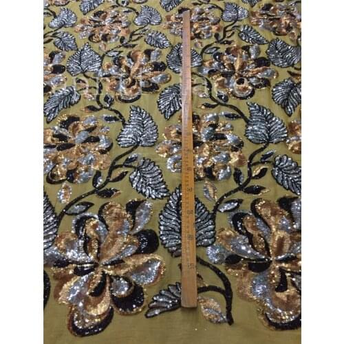 Stock 5yards N00113 good quality nice colorful sequin embroidery chiffon lace fabric for evening dress/wedding