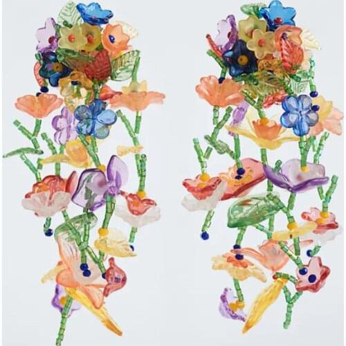 ZA Earring Bohemian Ethnic Handmade Multicolor Beaded Drop Earring For Women Fashion Acrylic Resin Flower Dangle Earring Jewelry