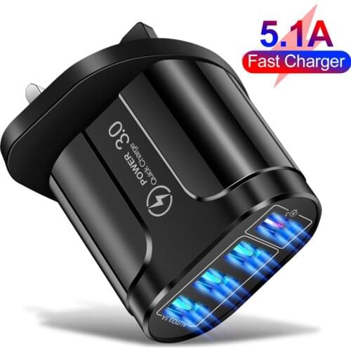 Quick QC 3.0 Charge For Samsung S21 Note 20 Ultra Xiaomi 10T 3A Fsat Charging USB Charger EU UK Plug Mobile Phone Wall Charger