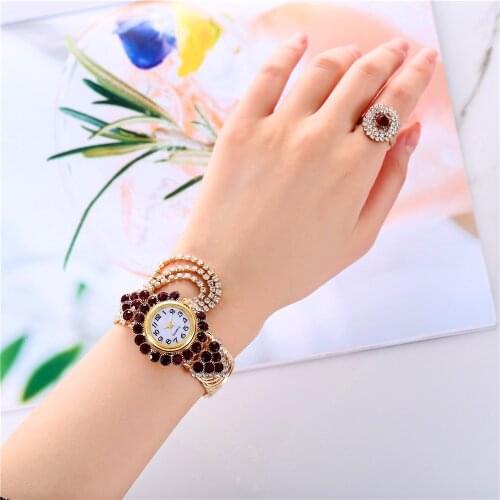 2021 Top Brand Luxury Rhinestone Bracelet Watches with Ring For Women 2 Set Ladies Relogio Feminino Reloj Mujer Montre Femme