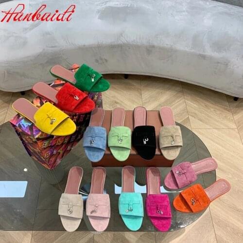 Women Summer Sandals Genuine Suede Leather Slip On Women Loafers Candy Color Tassel Women Flip Flop Runway Outfit Women Slids