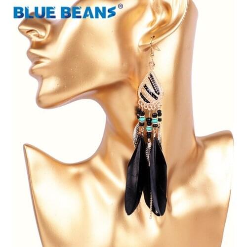 Women earrings accessories handmade jewelry long earring korean fashion bohemian boho yellow statement tassel gold new feather