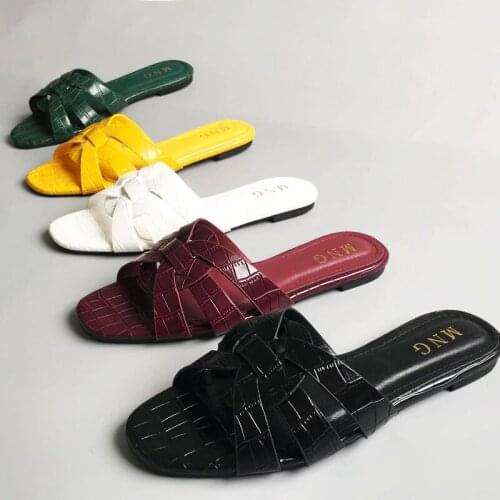 Shoes For Girls Low Slippers Flat Big Size Cross-Tied Slides Slipers Women Lady 2021 Rubber PU Narrow Band Basic Big Size Shoes