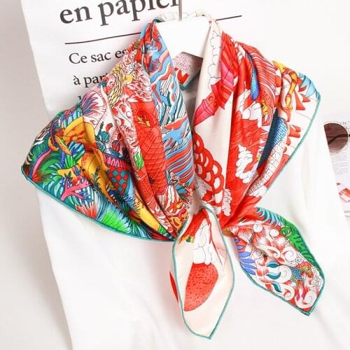 Women 100% Silk Square Scarf 88*88cm 2021 Brand Hangzhou 14m/m Silk Bandana Foulard for Ladies Kerchief Real Silk Square Scarves