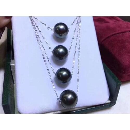 D114 Fine Jewelry 18K Gold Natural Ocean Tahiti Black Pearl 9-10mm Pendants Necklaces for Women FIne Pearls Pendants