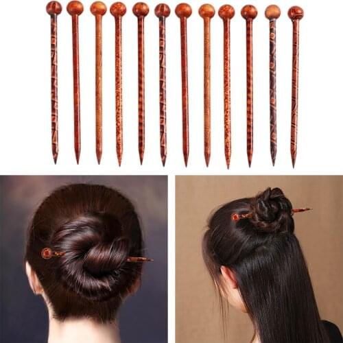 12pcs Printed Wooden Hair Stick Hair Pin Women Ladies Hair Bun Accessories 13cm