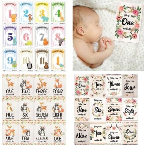 12 Pcs Month Sticker Baby Photography Milestone Memorial Monthly Newborn Kids Commemorative Card Number Photo Props