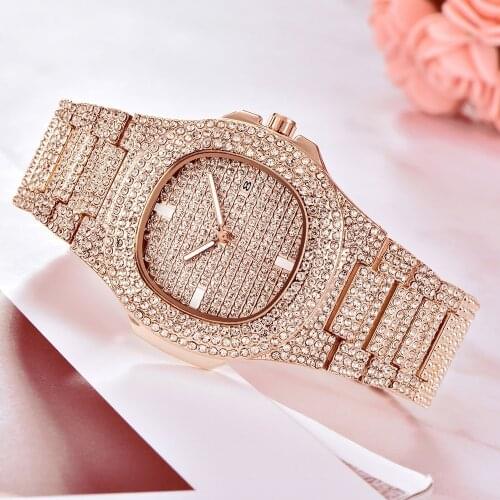 2021 Fashion Rose Gold Quartz Women Watch Luxury Golden Diamond Watch Women Luxury Brands Replica Wristwatch Stainless Steel