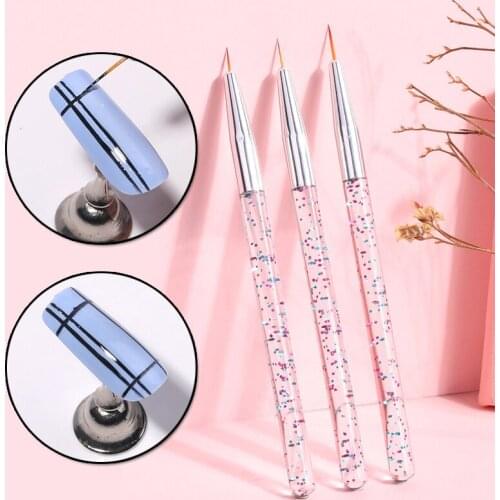 3pcs Nail Art Liner Drawing Pen Set Crystal Acrylic Rod Nylon Bristles Thin Liner Drawing Pen Nail Art Manicure Tool Set Pens