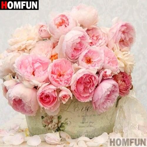 HOMFUN 5D DIY Diamond Painting Full Square/Round Drill "Pink flower" 3D Embroidery Cross Stitch gift Home Decor A02707