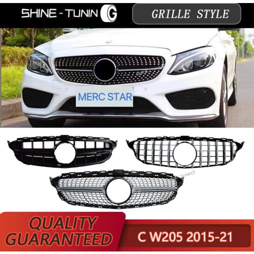 Suitable for mercedes C class w205 diamond grille GT radiator grill gloss black grille for c200 c300 2015 + sports edition