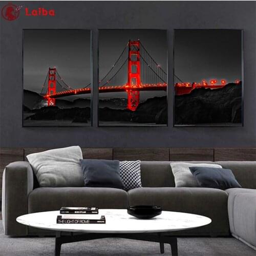 5D DIY diamond painting Natural scenery, city night view bridge cross stitch full diamond Emeroidery mosaic painting home decor
